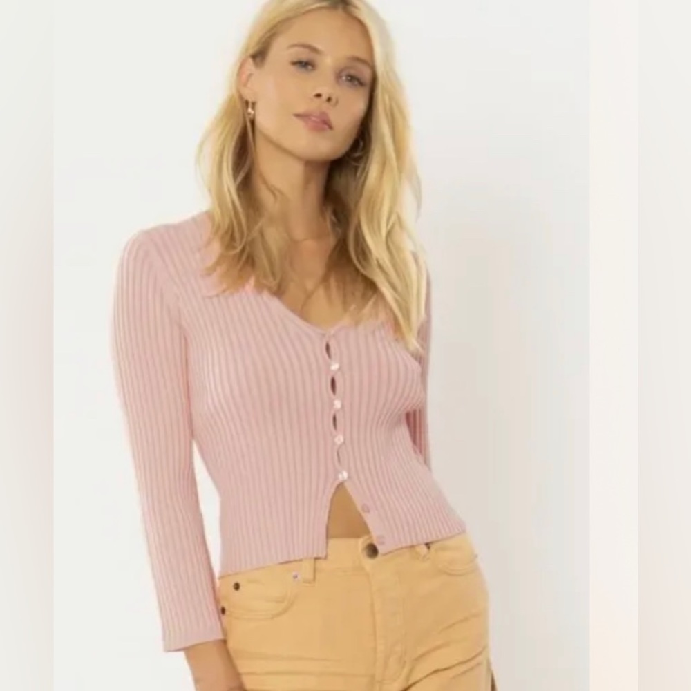 Amuse Society Women’s Ribbed Crop Tropicana Cardigan in Melon. NWT.